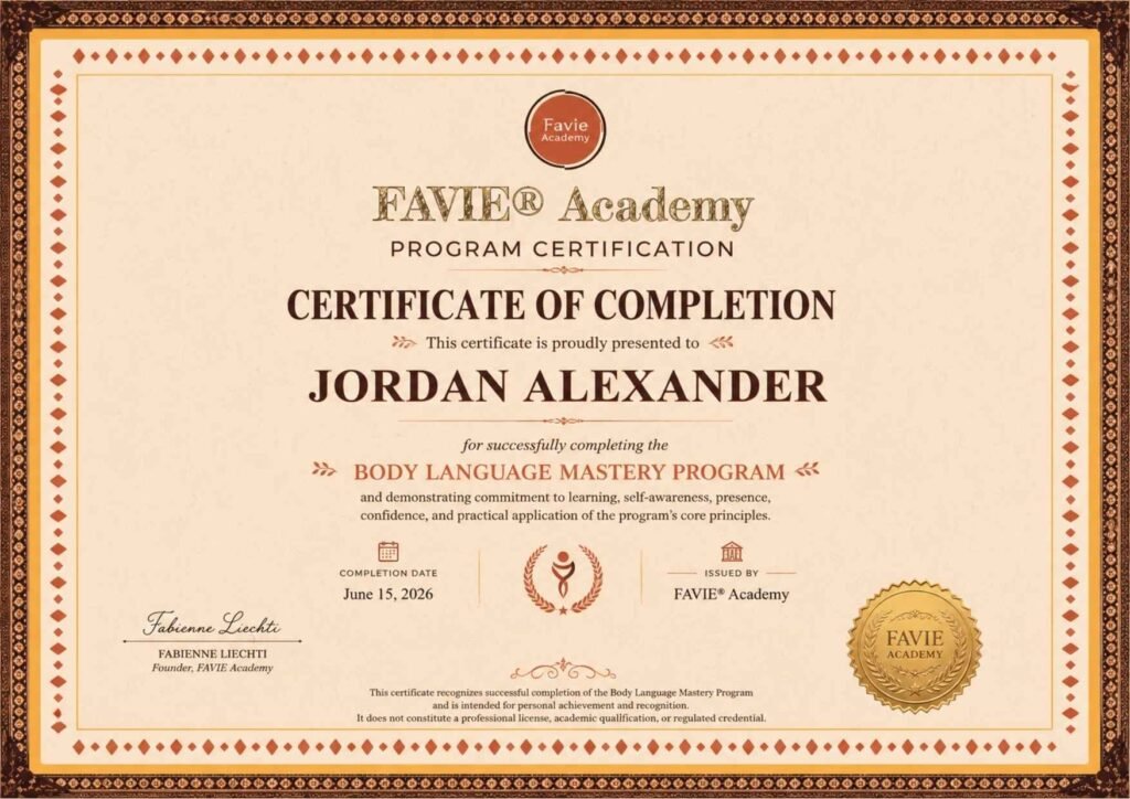 Body Language Certification FAVIE Academy Certificate
